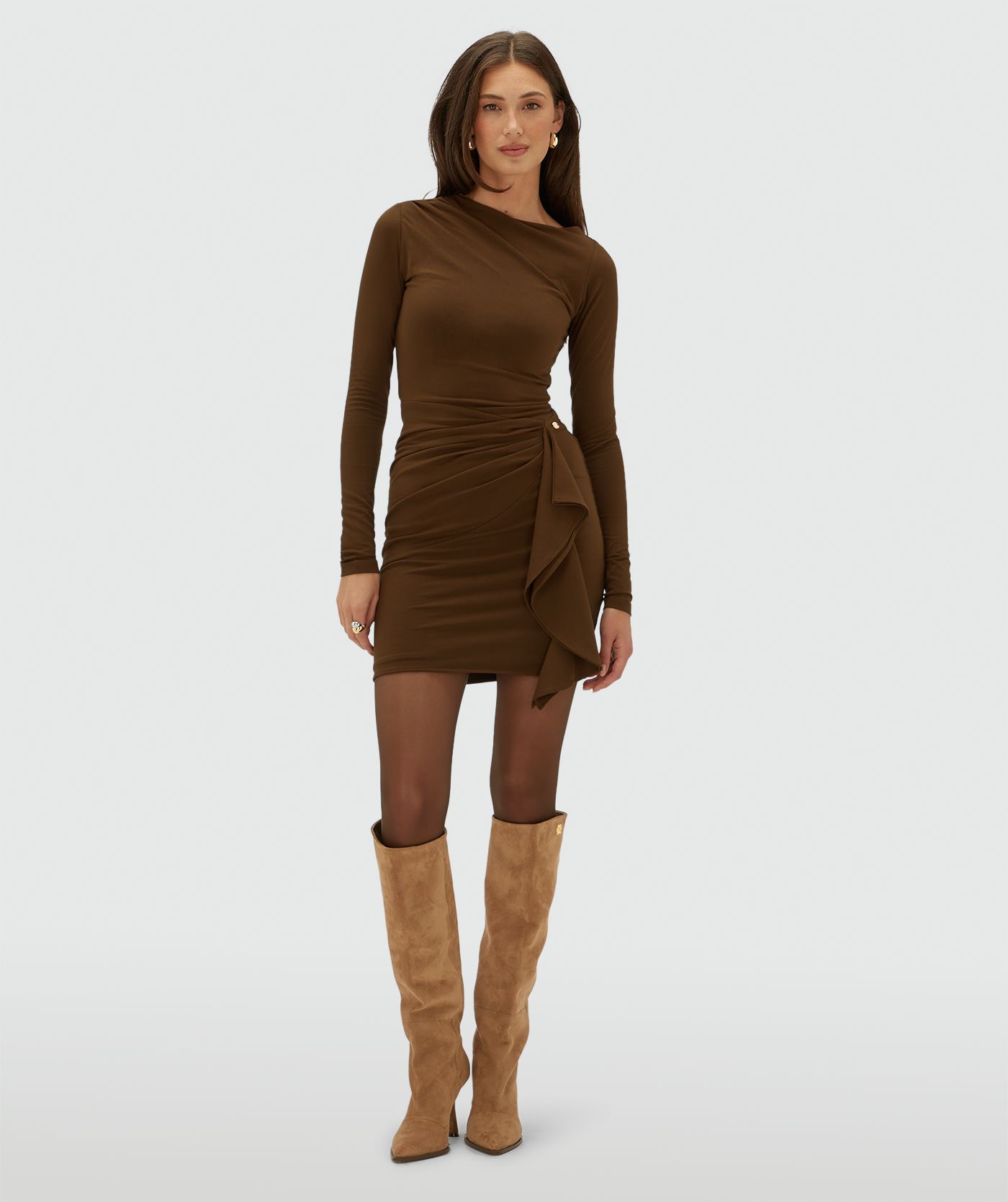 JV-YLA slim fit jurk  - brown
