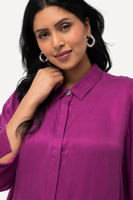Bluse, Cupromix, Boxy, Hemdkragen, 3/4-Arm