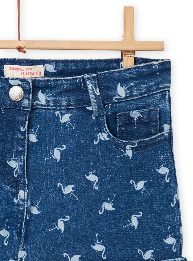 Short denim brut à imprimé flamand rose enfant fille