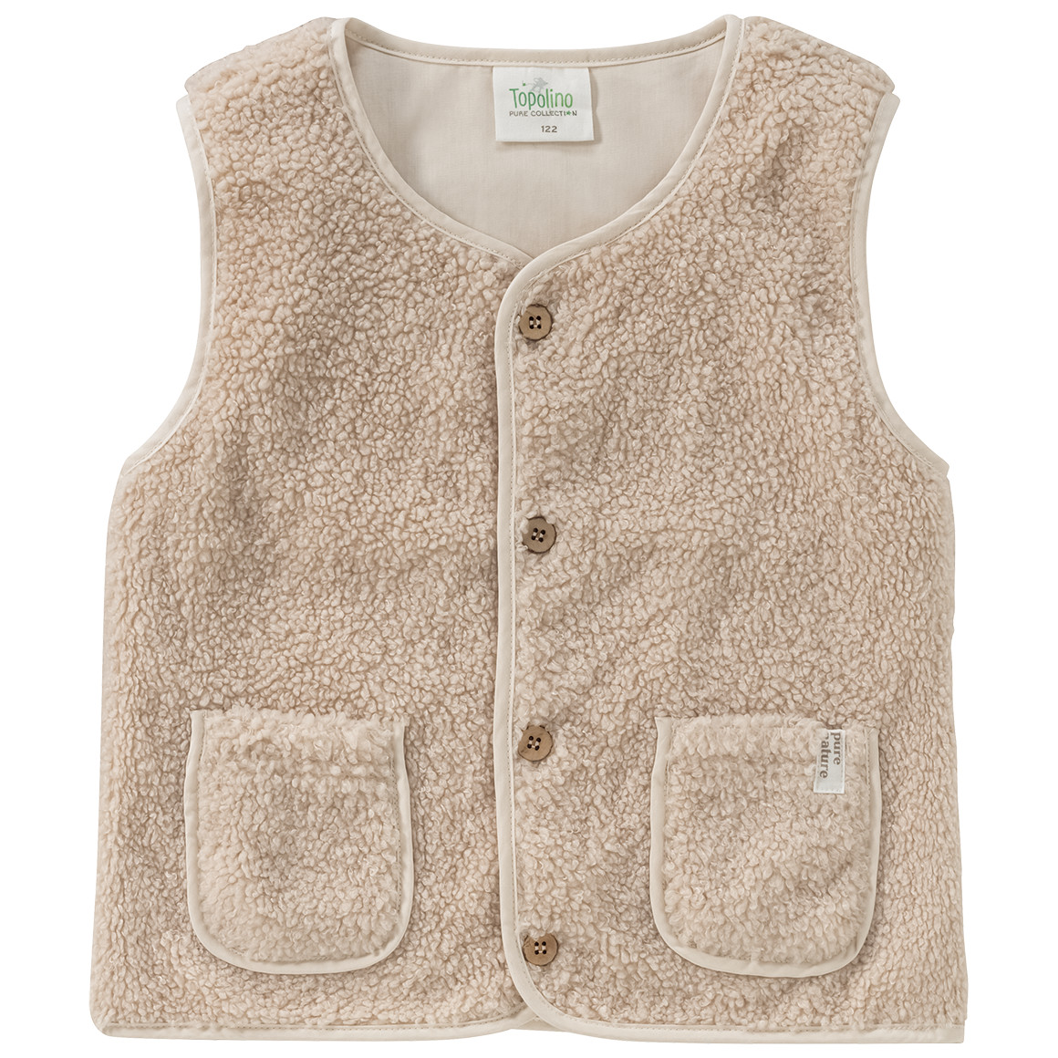 Topolino Pure Collection Kinder Teddyweste mit 2 Taschen beige