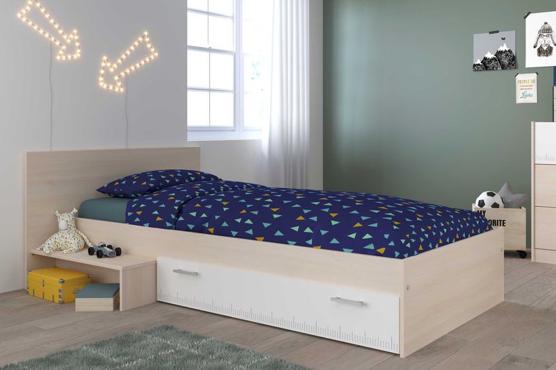 CHARLEMAGNE - Complete Kinderkamer - Licht en Witte Acacia Decoratie - Hoofdbord Bed Kledingkast