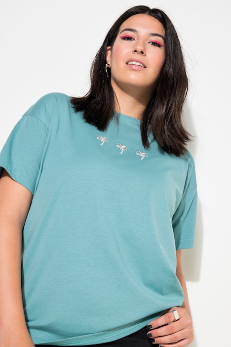 T-Shirt, Rundhals, Palmen-Stickerei