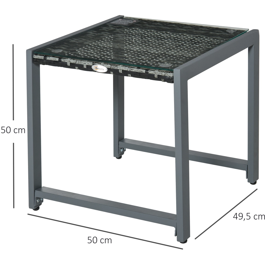 Outsunny Polyrattan Gartentisch mit Hartglas grau