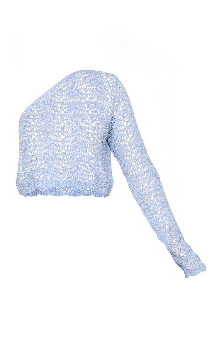 Bleu Top En Crochet Asymétrique À Une Épaule Petite
