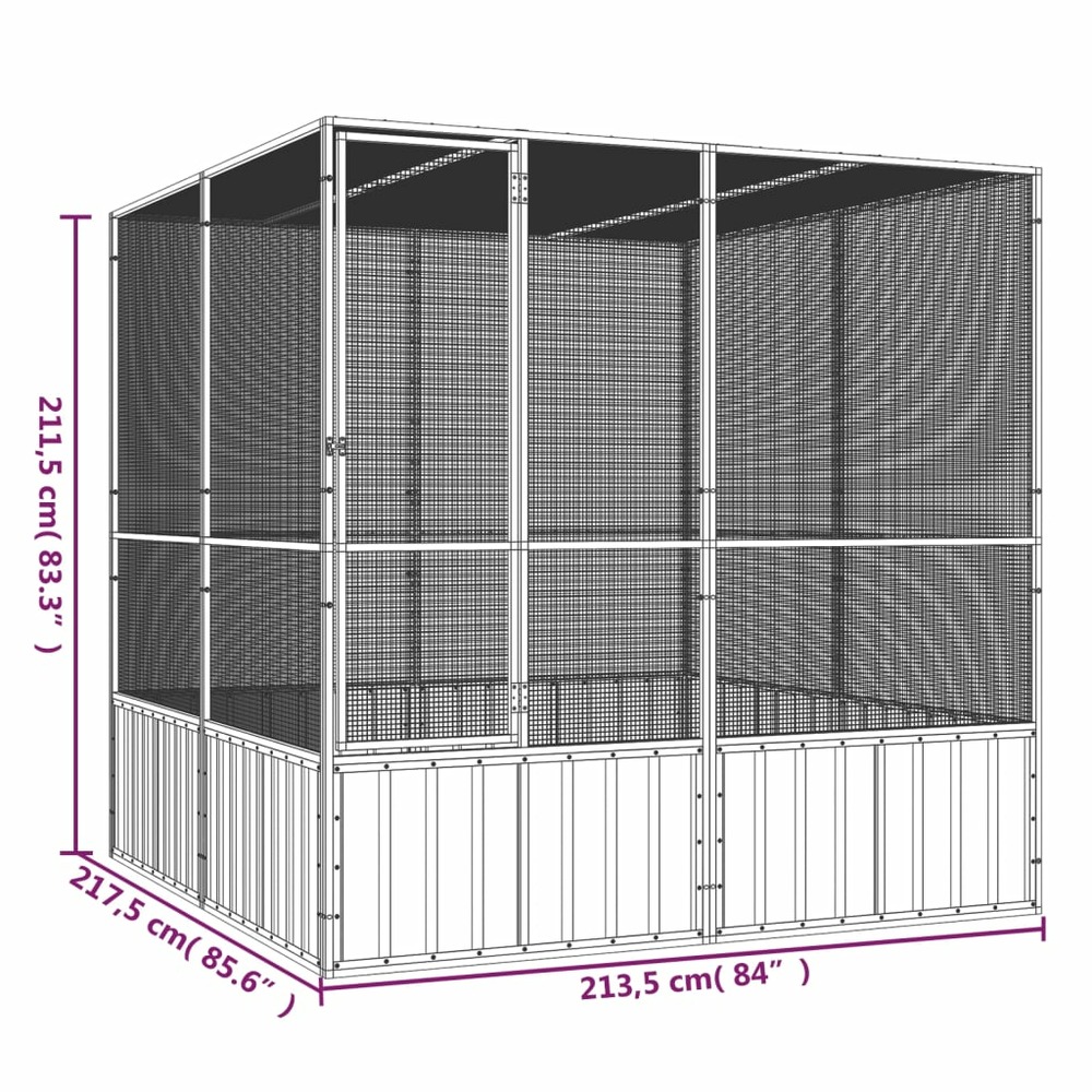 Cage à oiseaux gris 213,5x217,5x211,5 cm acier galvanisé