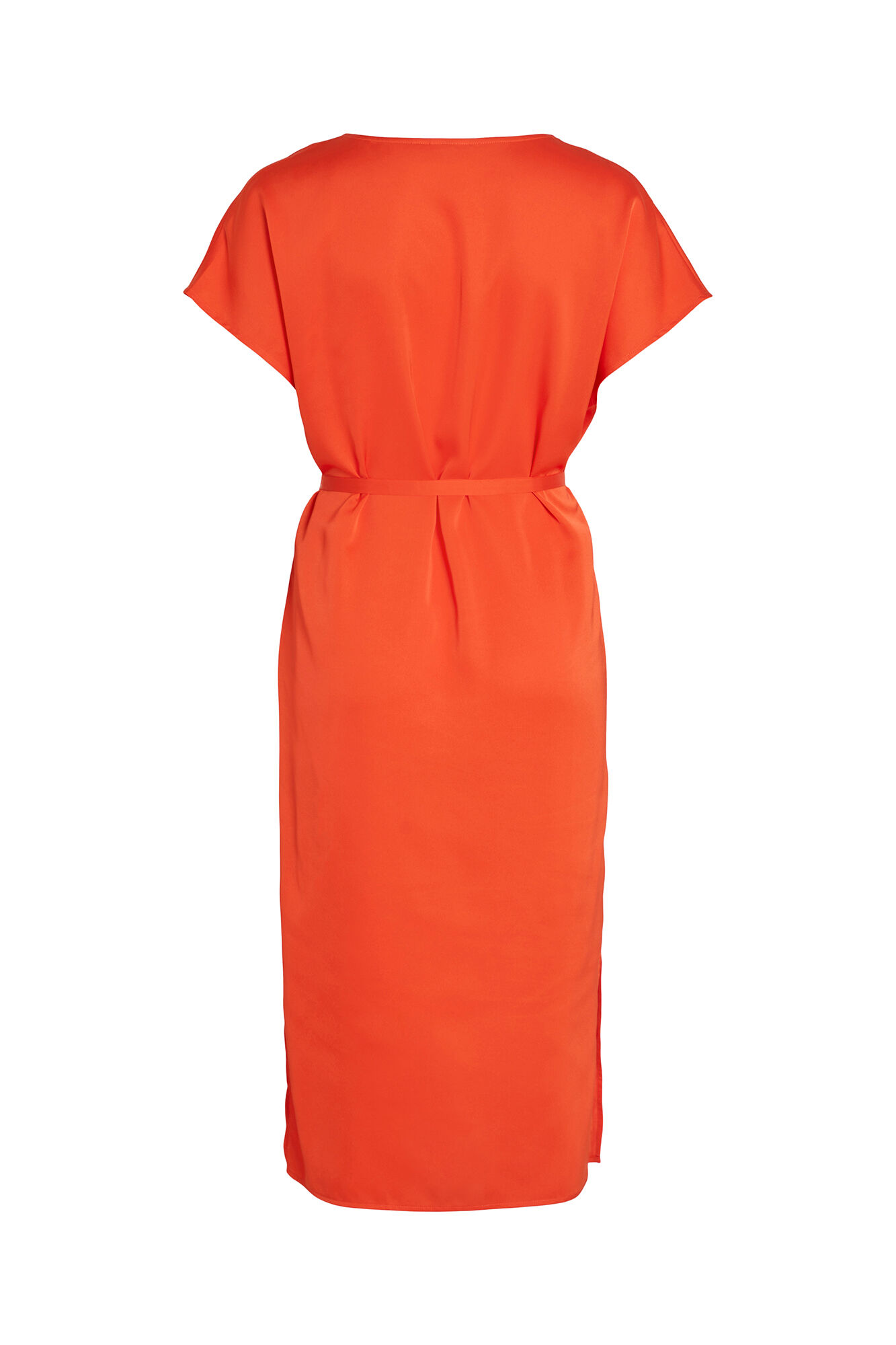 Vestido midi de cetim com mangas curtas