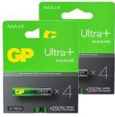 GP Ultra+ G-Tech AAA / MN2400 / LR03 Alkaline Batterij 8 stuks