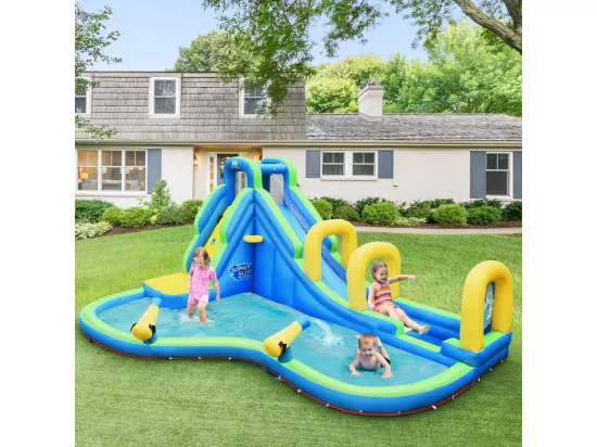 Château Gonflable avec Toboggan Aquatique/Pistolet de l'eau Fait en Plastique et vinyle, pour Enfants de 4 à 12 Ans, Charge Max 120 kg (Souffleur Non Inclus)