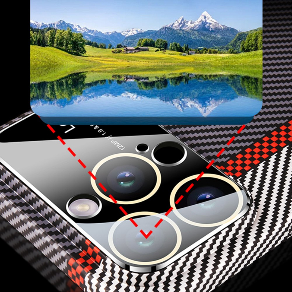 iPhone 14 Pro Hardcase Hülle im Carbon Look mit Kameraglasschutz - Schwarz