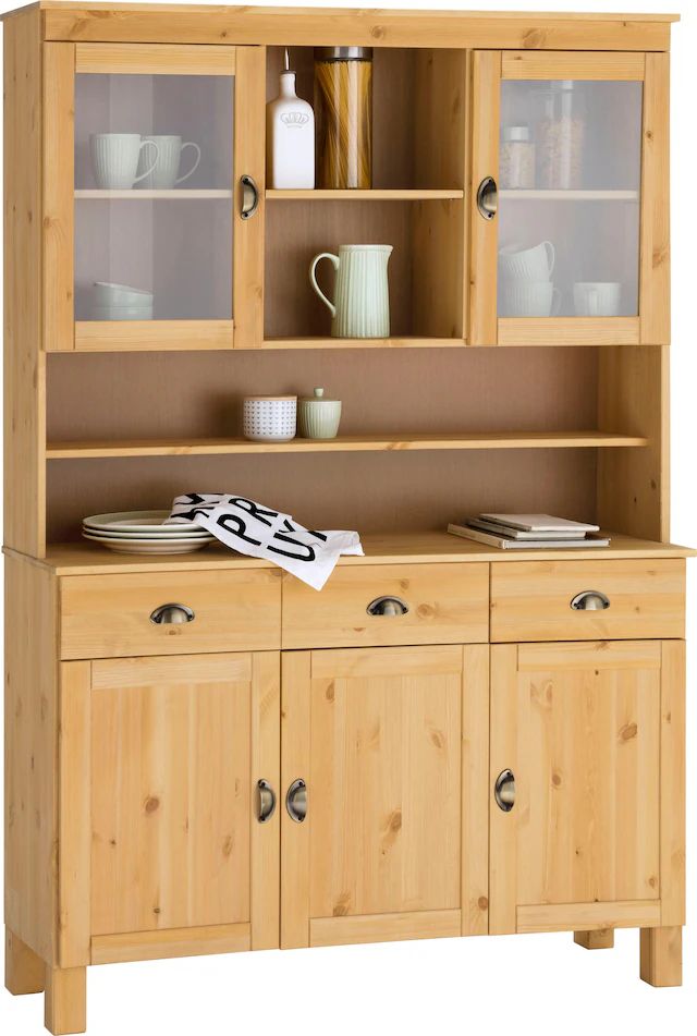 Home affaire Küchenbuffet »Oslo« 125 cm breit, aus massiver Kiefer, mit 2 Glastüren, Metallgriffe