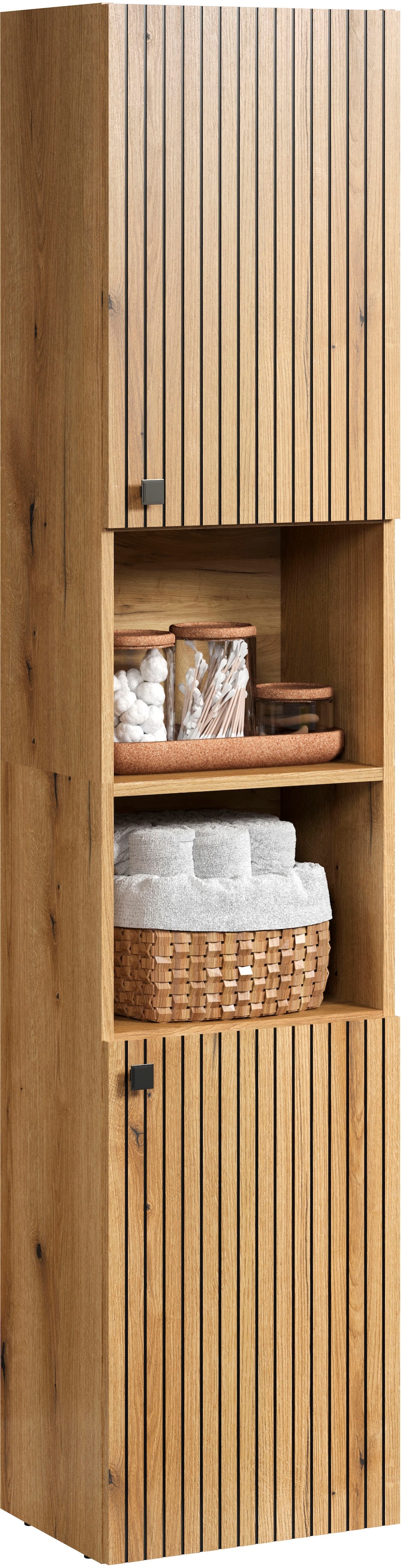 welltime Hochschrank »Amrum« 1 Stk. tlg. Badezimmerschrank mit und ohne Schublade - (B/T/H) 40-70/31/186 cm