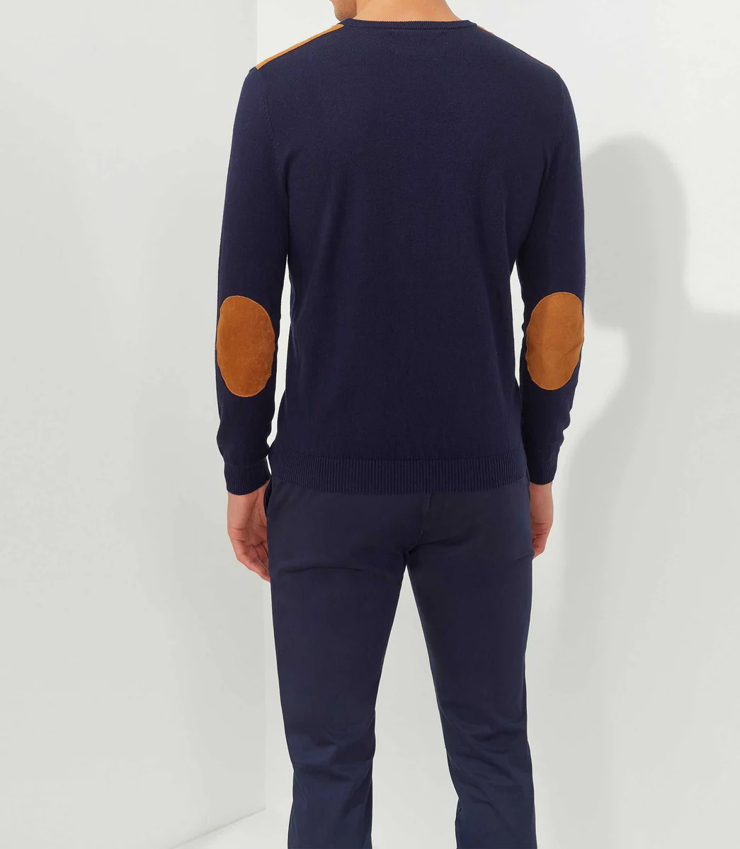 Pull col rond marine 