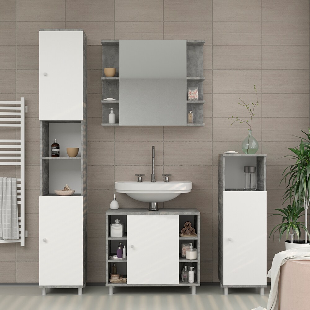 Vicco Badmöbel Set Fynn Badezimmer Spiegel Kommode Unterschrank Grau Beton