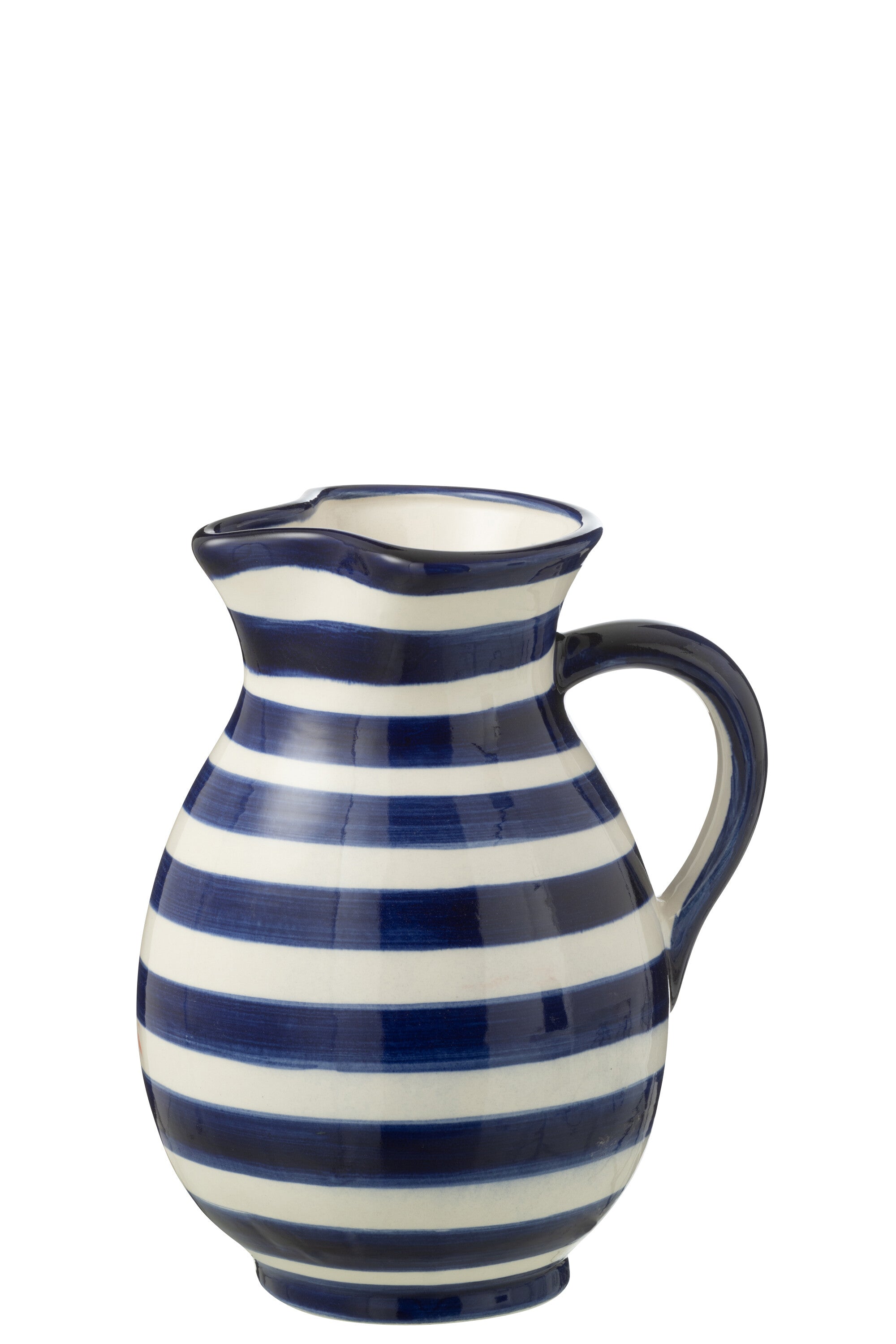 J-Line kruik Granada Stripes - keramiek - wit|blauw - medium
