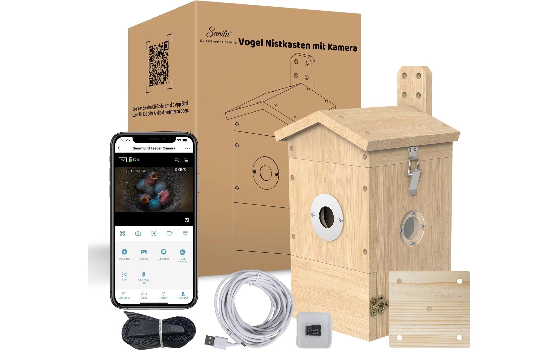 Vogel Nistkasten mit Kamera<br>Nistkasten aus Holz