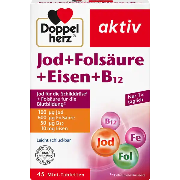 akiv Jod + Folsäure + Eisen + B12 45 Mini-Tabletten
