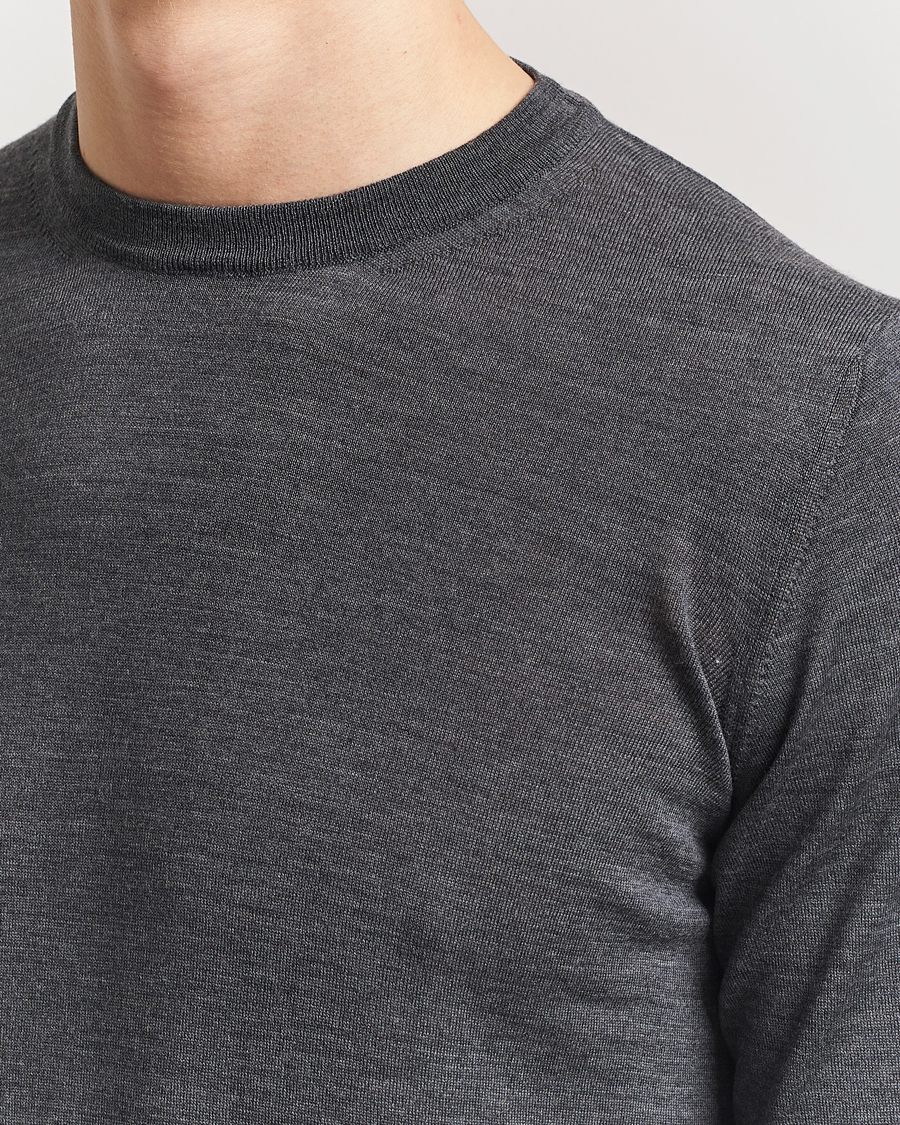 Piacenza Cashmere Merino Wool Crew Neck Sweater Charcoal