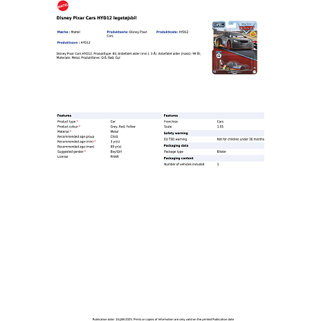 Disney Pixar Cars 3, 1 stk. legetøjsbil