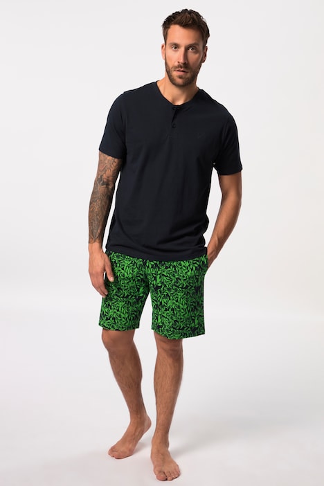 Schlafanzug, Homewear, OEKO-TEX, kurzer Zweiteiler, Henley, kurze Hose, bis 8 XL