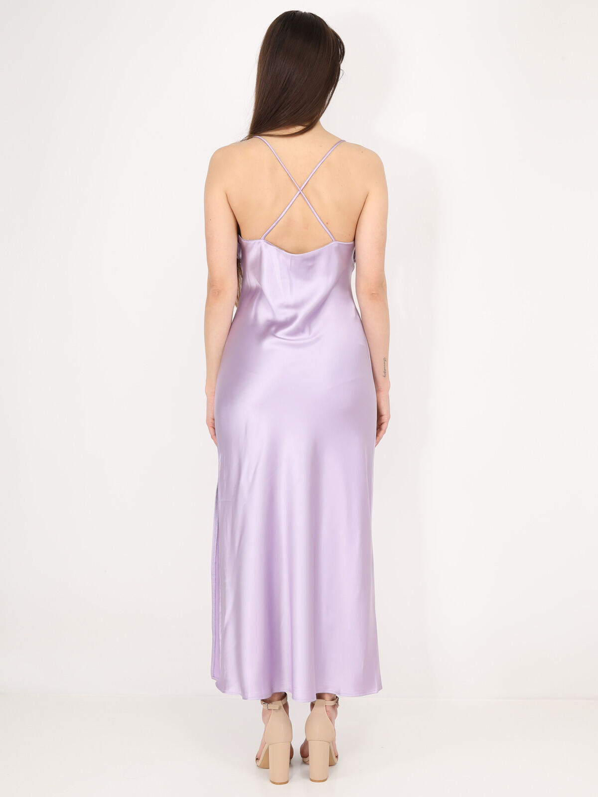 Robe satinée style corset froncé- Lilas