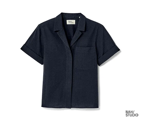 NAH/STUDIO Seersucker-Bluse | Baumwolle, Navy