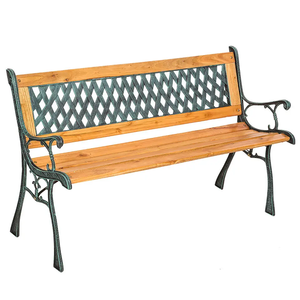 tectake Tuinbank Tamara 2-zitter van hout en gietijzer 128x51x73cm, Bruin