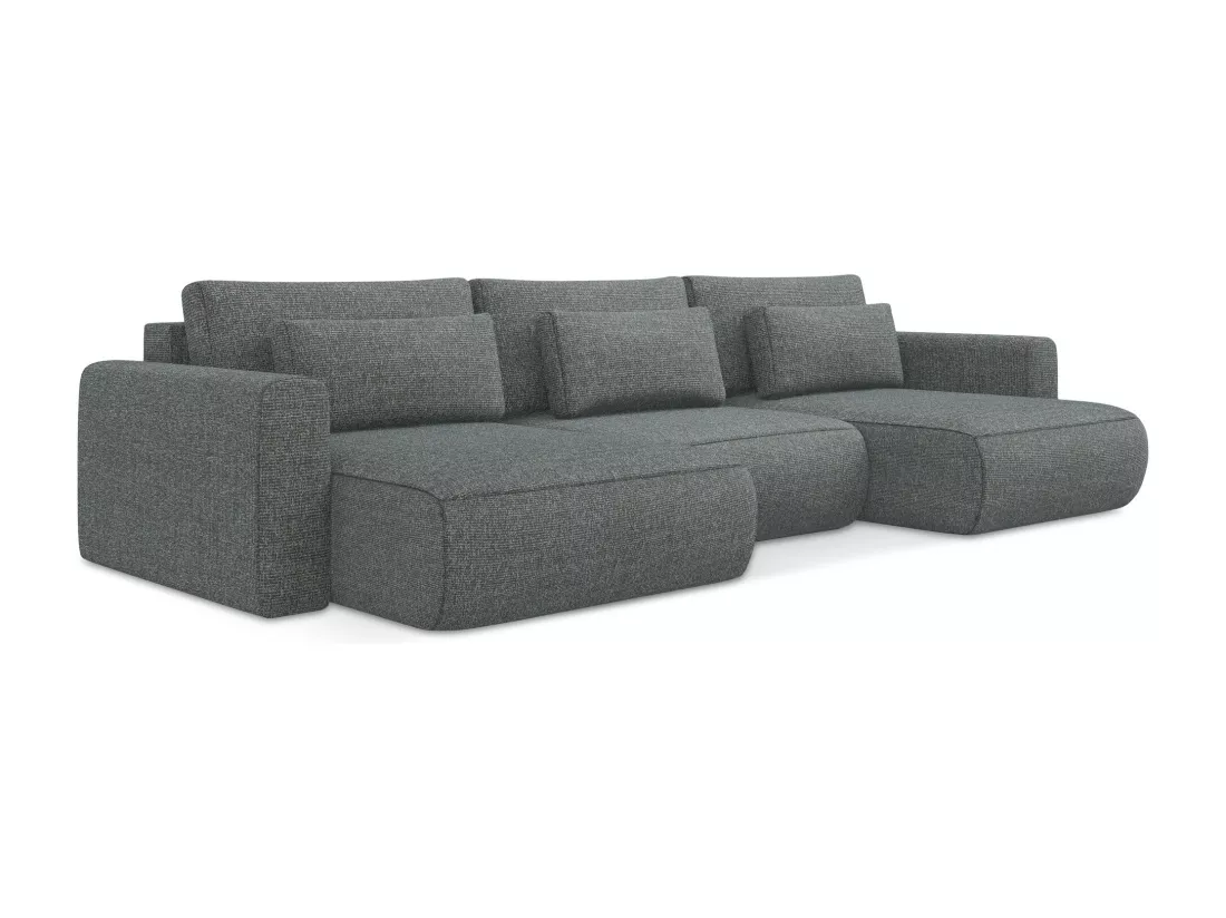 Canapé d'angle panoramique convertible en tissu texturé - acier - KAPUA