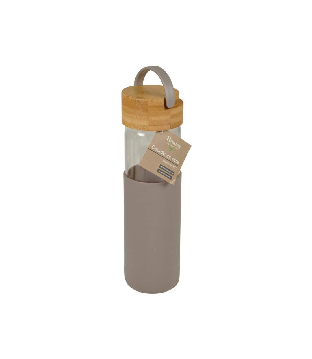 Paris Prix - Gourde Bouteille En Verre silicone 0,6l Taupe