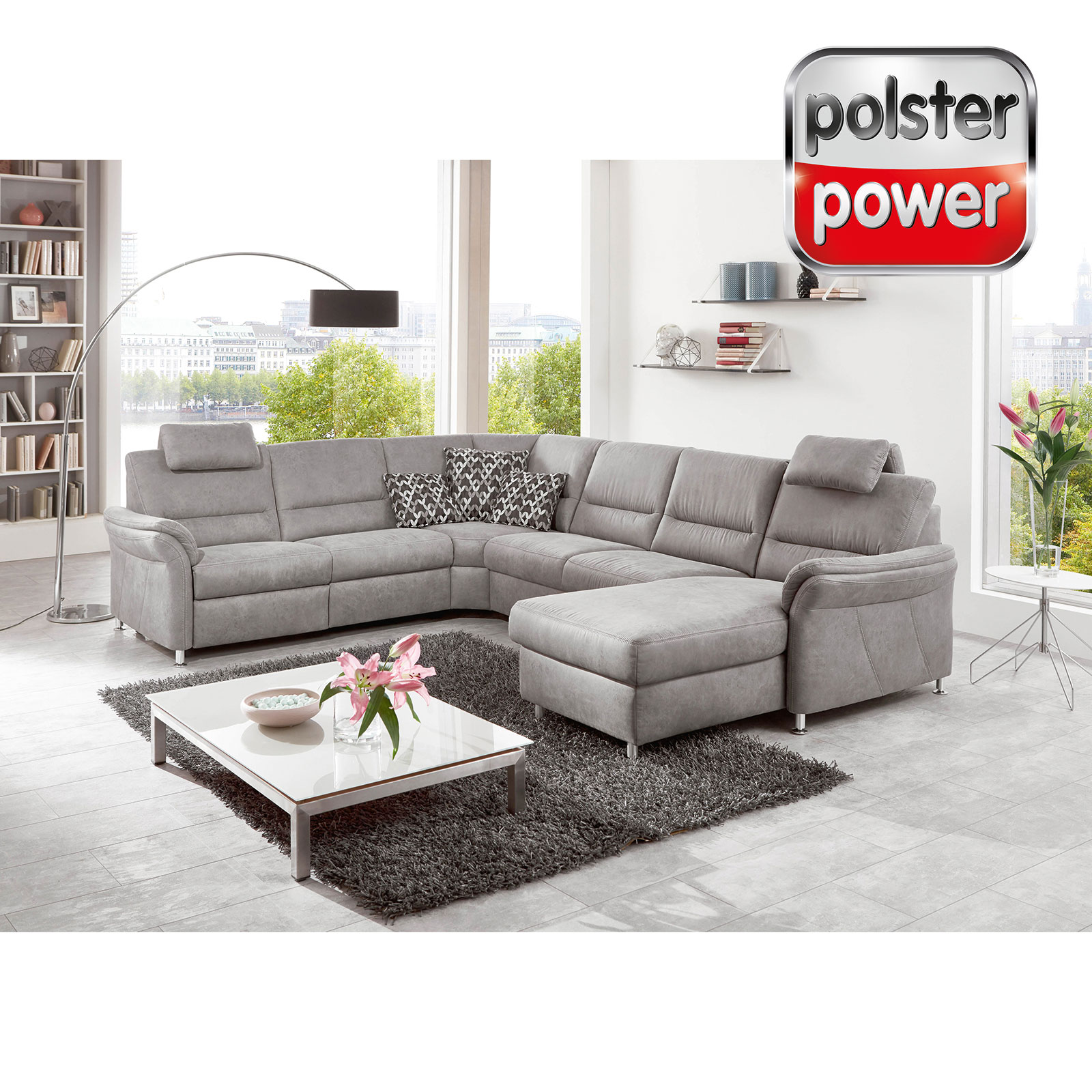 polsterpower Wohnlandschaft - alufarben - Basismodell - Canapé rechts