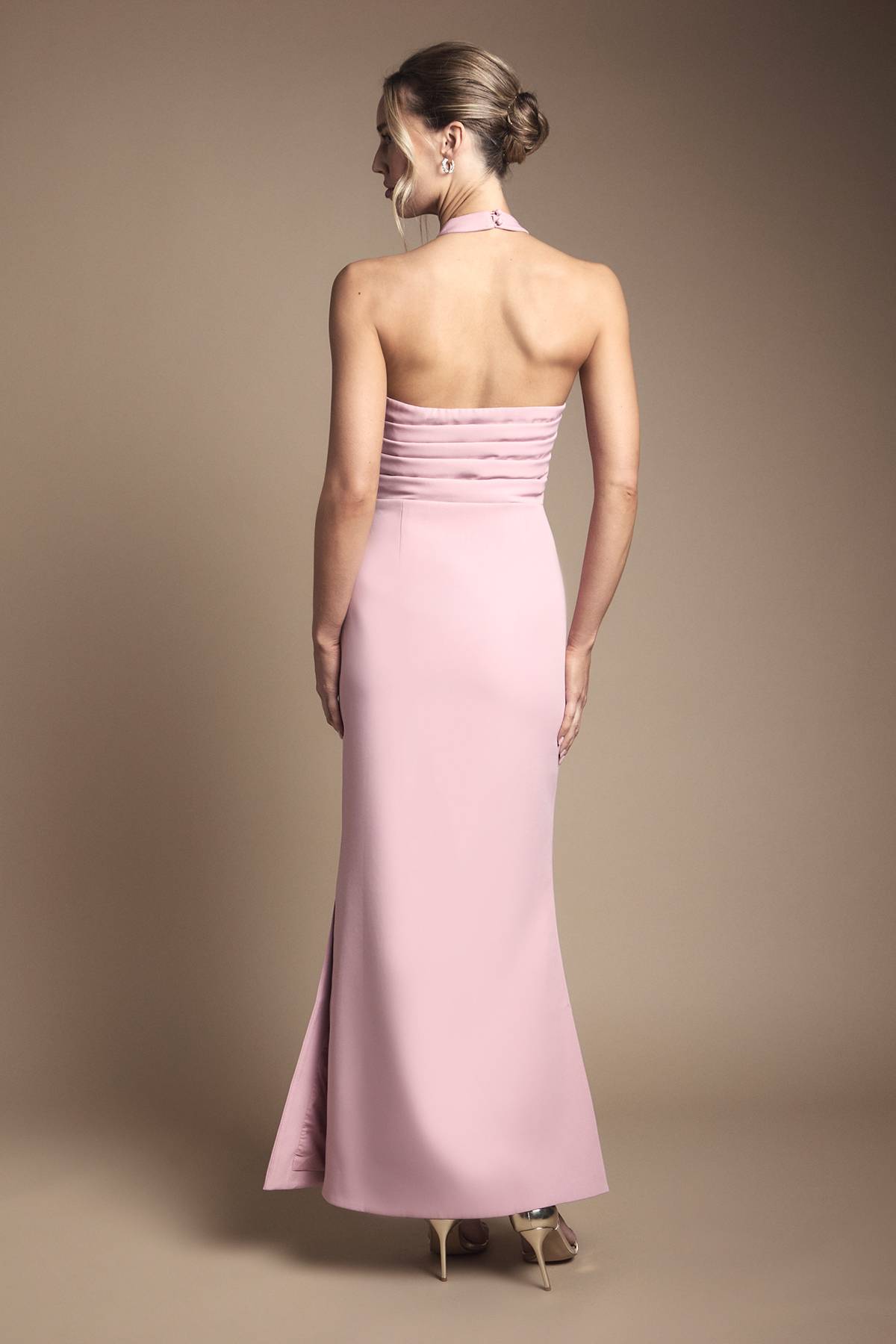 Coast Robe de Demoiselle d'Honneur Mi-Longue à Col Halter et Taille Froncée