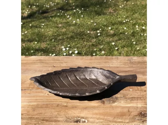 Mangeoire à oiseaux feuille abreuvoir jardin en fonte marron 26cm
