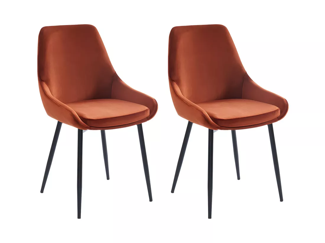 Lot de 2 chaises - Velours et métal noir - Terracotta - MASURIE