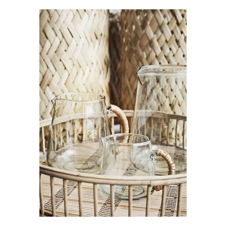 Madam Stoltz Carafe en verre avec anse en bambou | Transparent