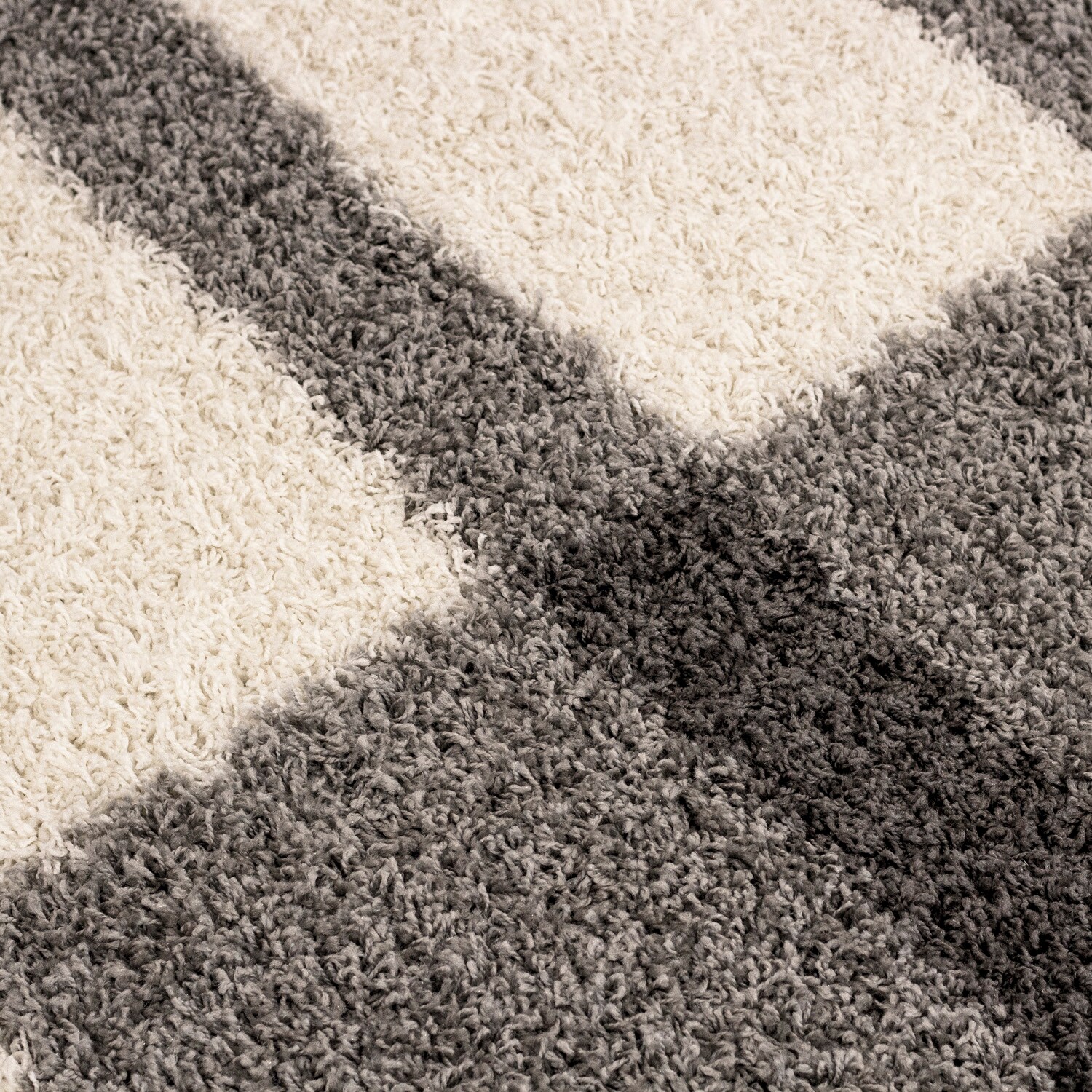 Designer Hochflor Teppich mit Karo- und Linienmuster, Flauschiger Langflor