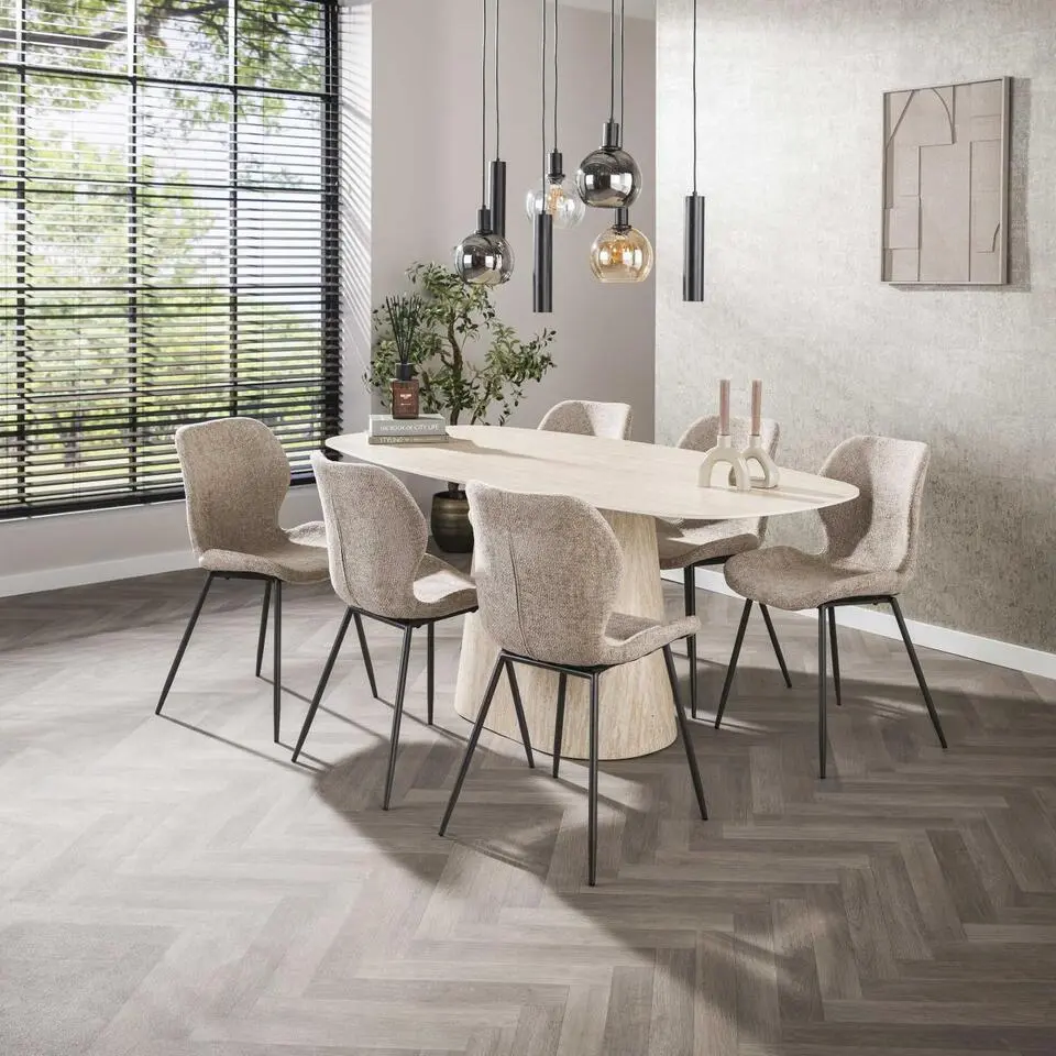 Fraaai - Giordano eettafel - deens ovaal - 180 cm - travertin look