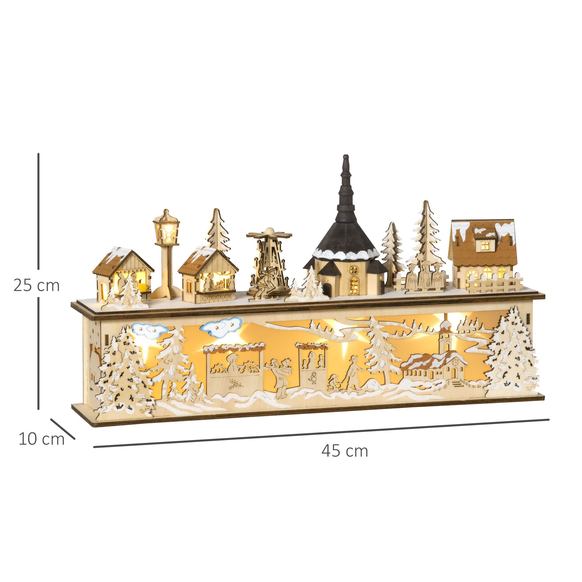 HOMCOM Weihnachtsdorf mit LED-Lichter natur 45L x 10B x 25H cm