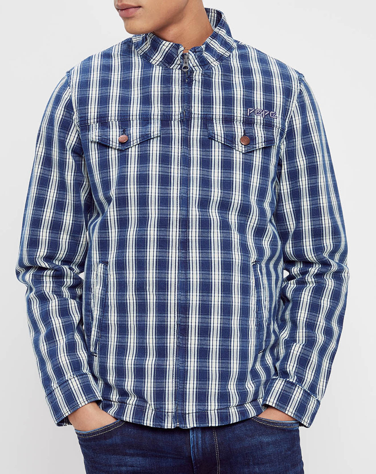 Pepe Jeans Veste à carreaux Com Archive à carreaux bleue