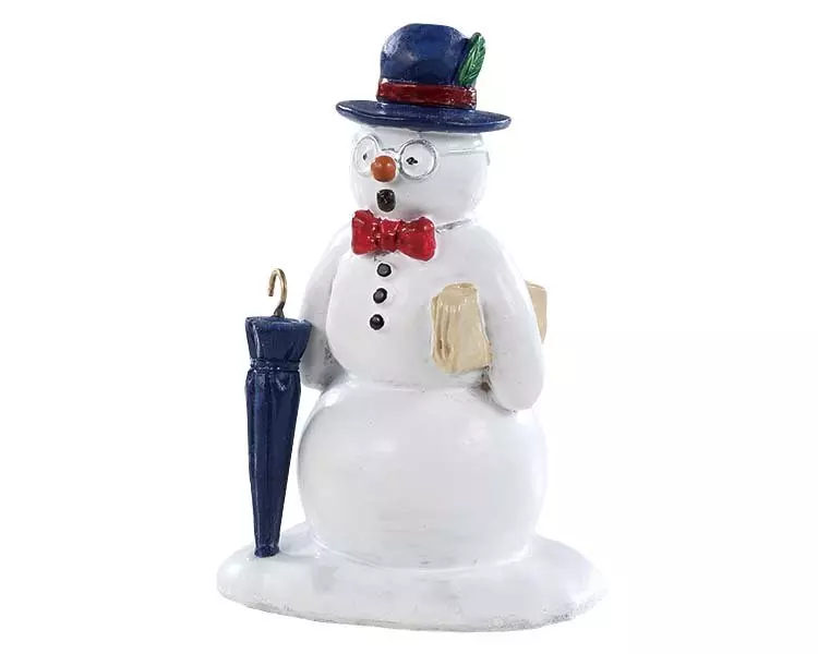 Personnage Lemax Bonhomme de neige avec son chapeau et son parapluie