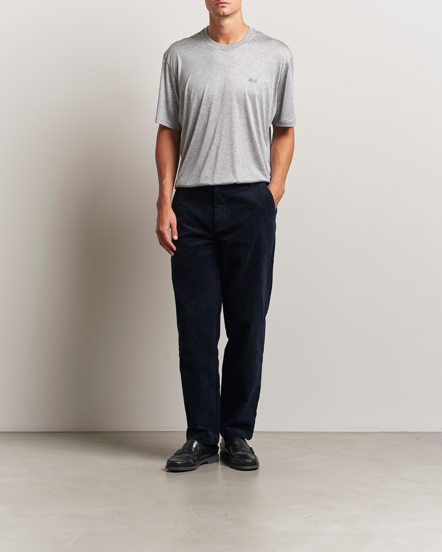 AMI Signature Logo Mercerized T-Shirt Light Grey Melange