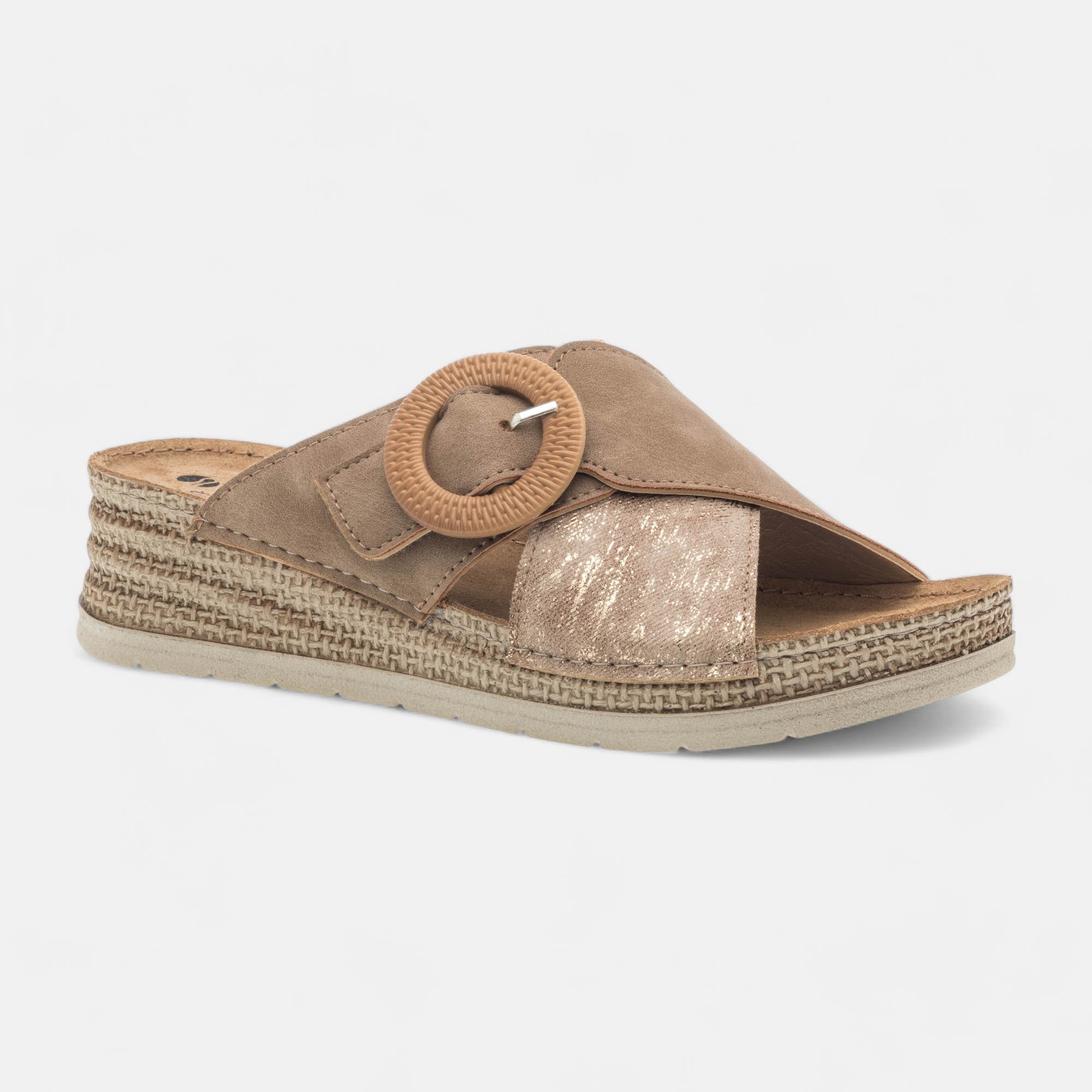 Mules à talon compensé Femme taupe