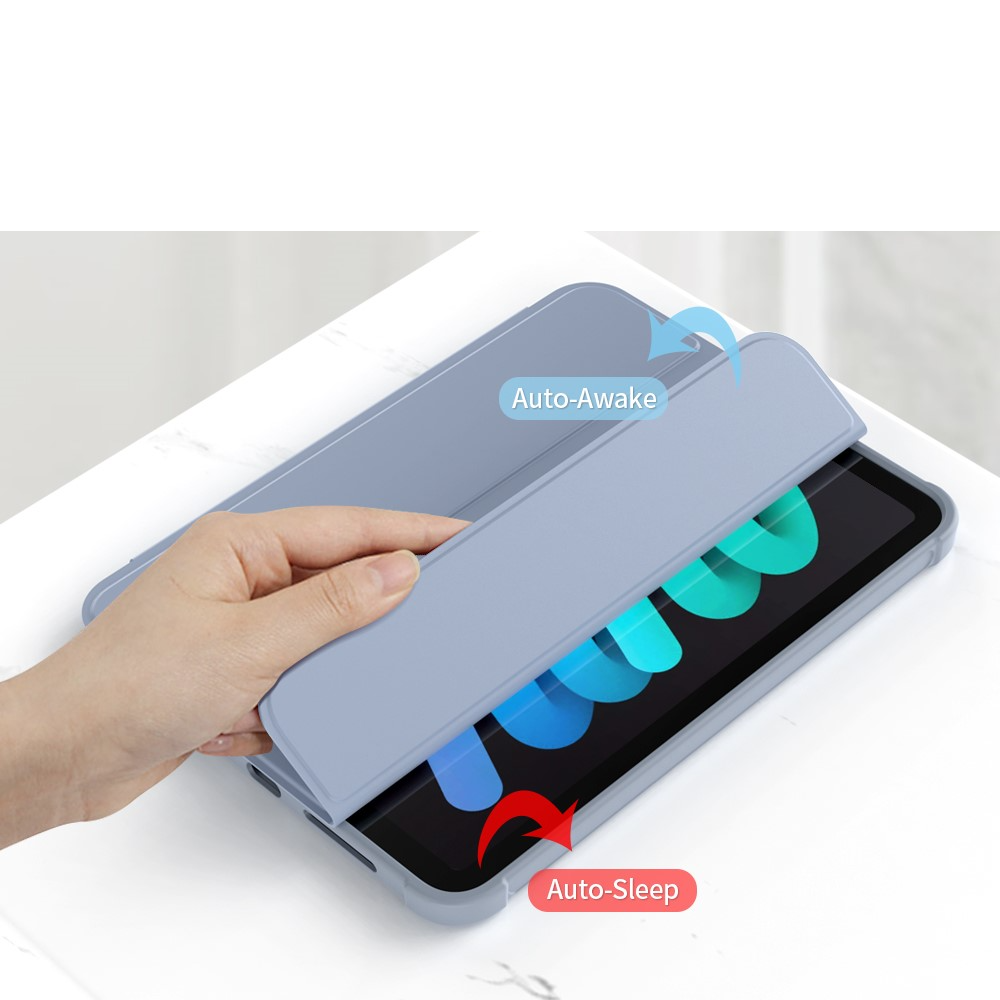iPad Mini 7 (2024) / Mini 6 (2021) Leder Tasche Smart Case Hülle   Apple Pencil Halterung - Dunkelblau