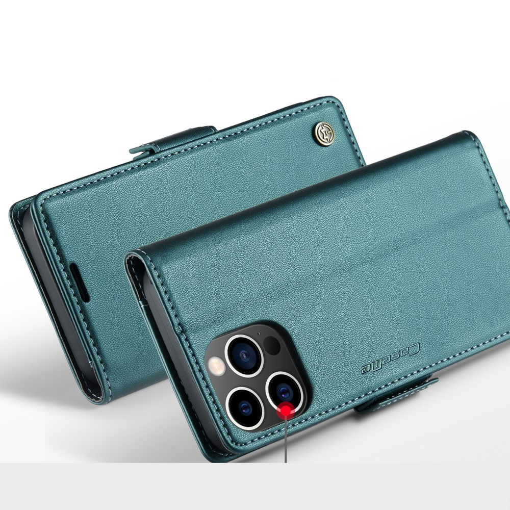 iPhone 16 Pro Max Leder Tasche Flip Wallet Etui mit Kartenfächern Litchi Look (RFID Schutz) - Grün
