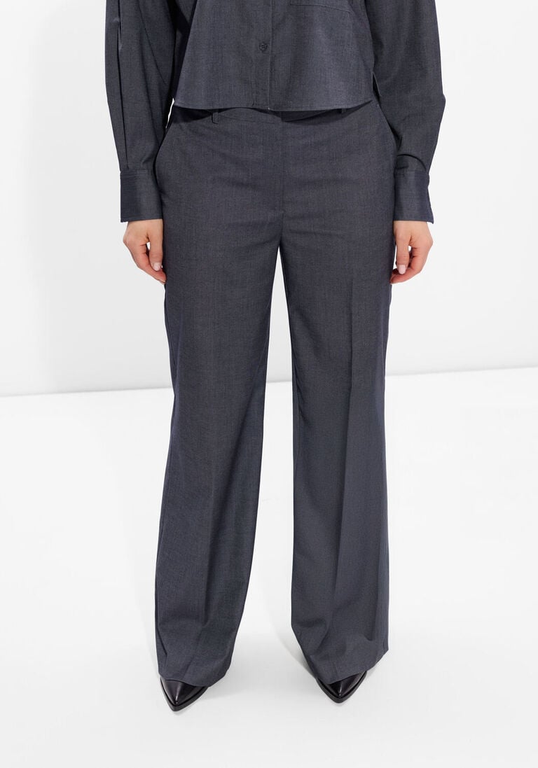 donkergrijze dante6 wijde broek gomo wide leg smart pants