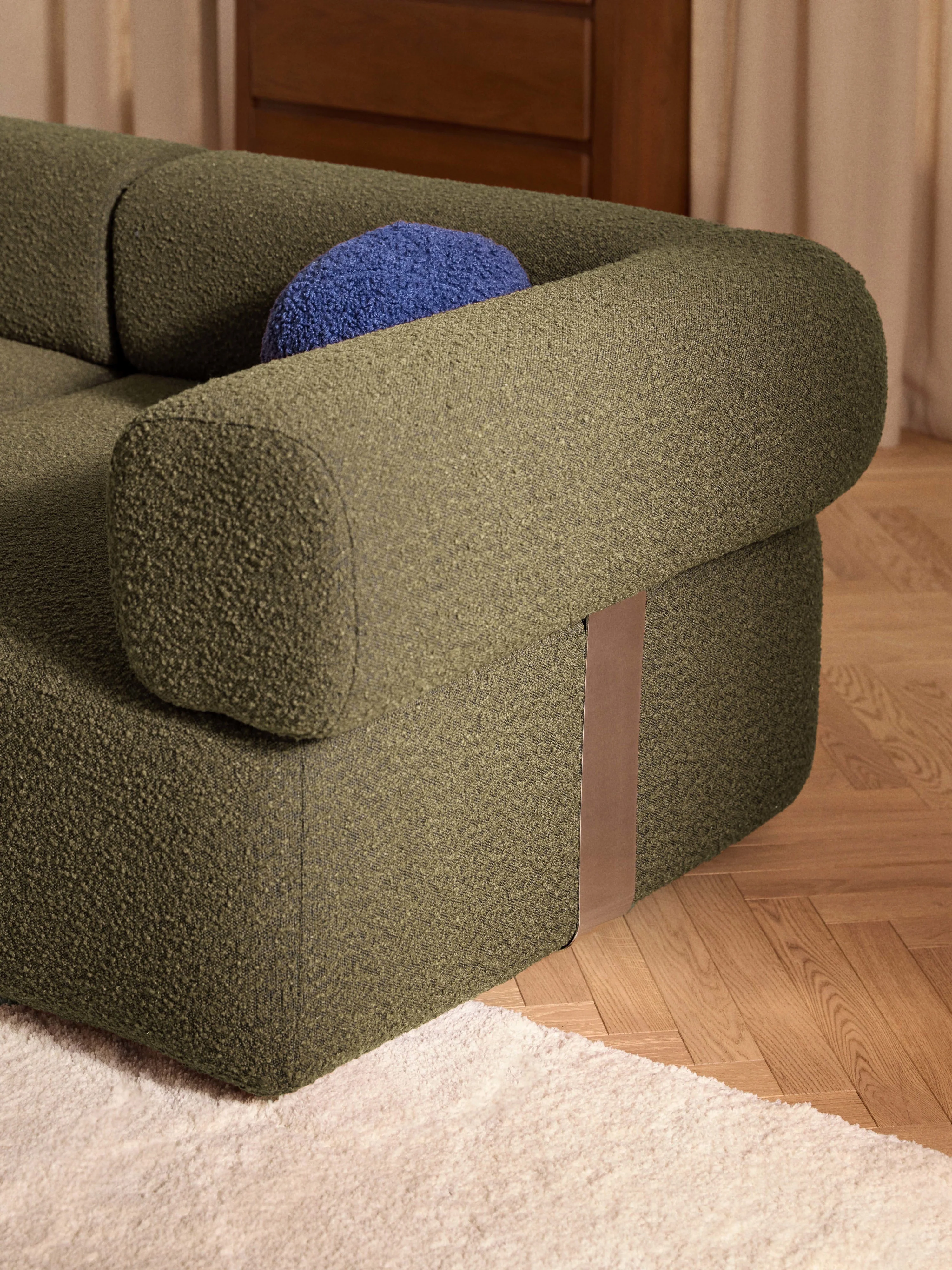 Modulaire bank Anton (4-zits) met poef (links/rechts) van bouclé