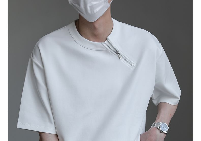 Capbrew - T-shirt met korte mouwen, ronde hals en ritsdetail