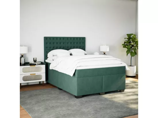 Sommier à lattes de lit et matelas Vert foncé 160x200cm Velours