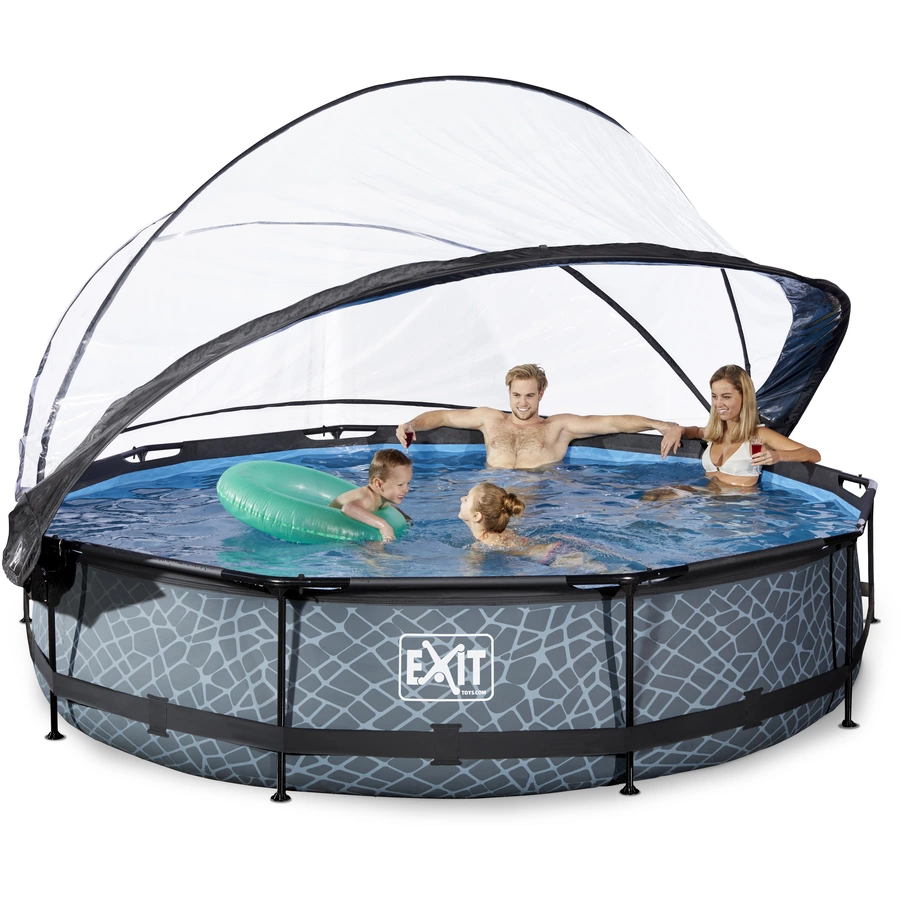 EXIT Pool Stone 360x76cm mit Abdeckung und Filterpumpe, grau