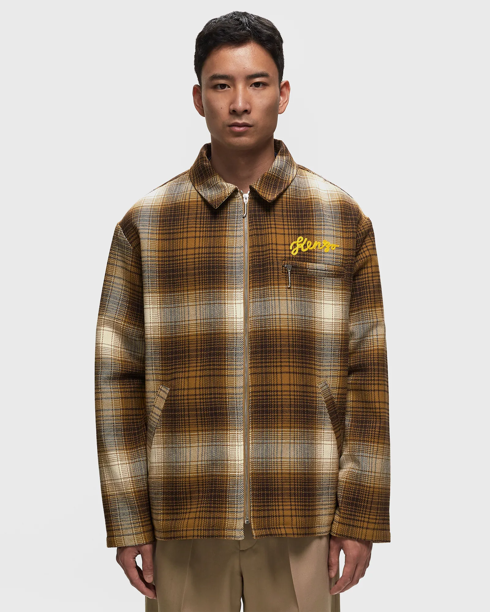 Kenzo CHECKED PLAID ZIPPED OVERSHIRT