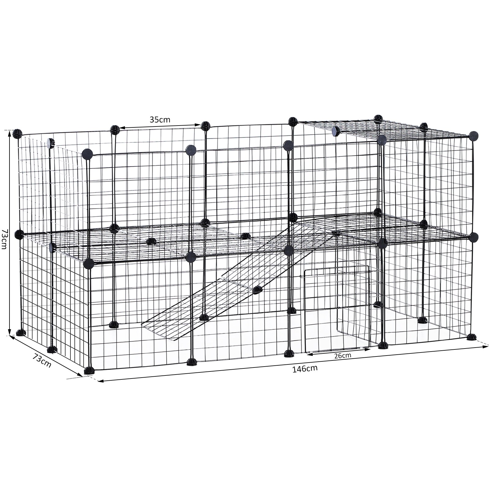 PawHut Laufgitter für kleine Haustiere schwarz 146 x 73 x 73 cm (LxBxH)