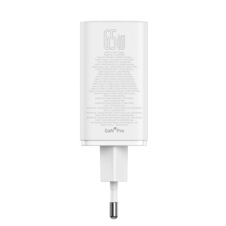 (65W) 2x USB A / 2x USB C GaN6 Ladegerät Netzteil - Weiss